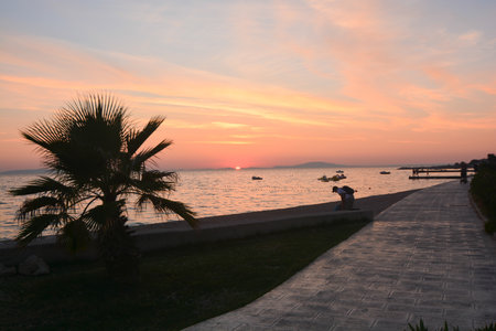 sunset over the sea in Novaljia island of Pagの写真素材
