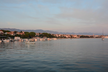sunset over the sea in Novaljia island of Pagの写真素材