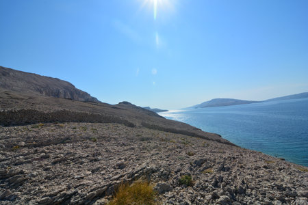 Arid landscape near the beach of Rucica on the island of Pagの写真素材