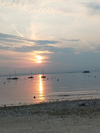 sunset on lake gardaの写真素材