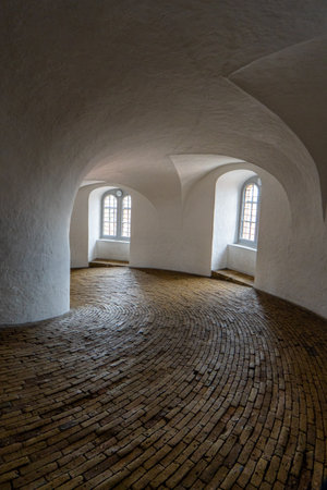Copenhagen, Denmark, 2023 July 28, Interior view of the Rundetaarn round tower in Copenhagen, verticalのeditorial素材