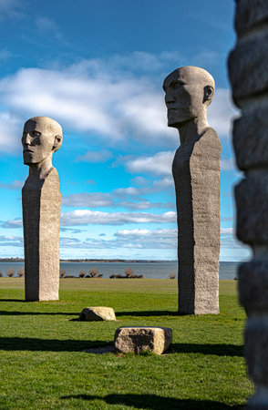 View of part of the Dodekalites on Lolland in Denmark, slightly cloudy sky, verticalのeditorial素材