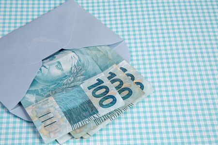 Brazilian Real in an envelopeの写真素材