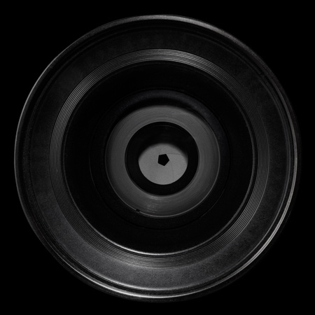 Camera lens on blackの写真素材