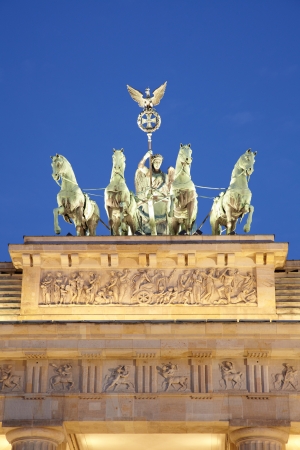 Brandenburg gate detail, quadriga at night, Berlinの写真素材