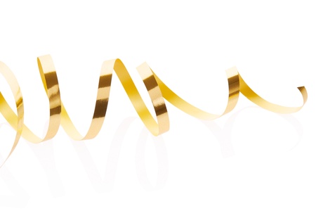 Gold ribbon on white, clipping path includedの写真素材