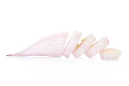 Shallot onion sliced on white, clipping pathの写真素材