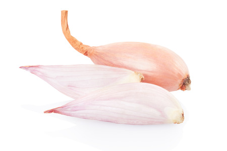 Shallot and half on white, clipping path includedの写真素材