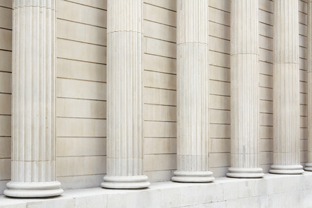 White classical columns and wall background, perspective view