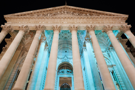 London Royal Exchange, luxury shopping centre facade at nightのeditorial素材