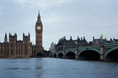 Big Ben, bridge and Thames view. London in the early morning, natural colors and lights