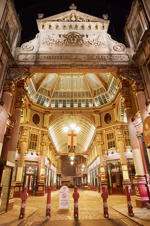 Leadenhall covered market interior entrance at night in Londonのeditorial素材