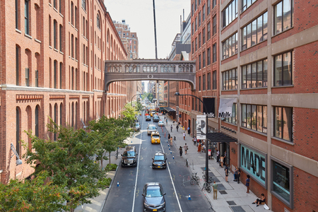 Milk studios and elevated street view with people from High Line in Meatpacking district on September 9, 2017 in New York.のeditorial素材