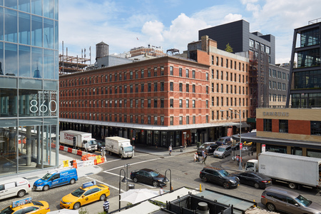 NEW YORK - SEPTEMBER 9: Meatpacking district crossroad elevated view with typical brick wall...