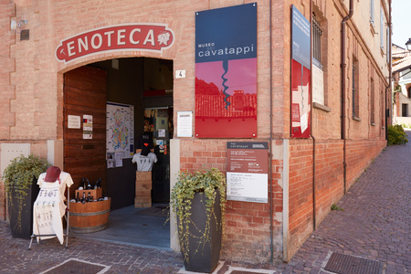 BAROLO, ITALY - AUGUST 6: Corkscrew museum, wine shop and ancient street in a sunny summer day on August 6, 2016 in Barolo, Italy.のeditorial素材