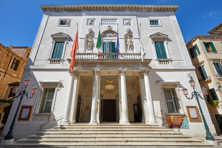 VENICE, ITALY - AUGUST 14, 2017: Teatro La Fenice building with staircase in a sunny summer day, clear blue sky in Venice, Italyのeditorial素材