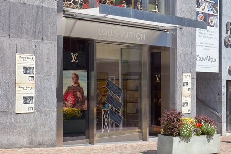 SANKT MORITZ, SWITZERLAND - AUGUST 16, 2018: Louis Vuitton store in a sunny summer day in Sankt...