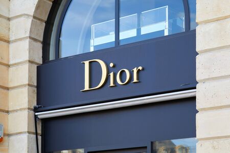 PARIS, FRANCE - JULY 21, 2017: Dior luxury store sign in place Vendome in Paris, France.のeditorial素材