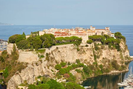 MONTE CARLO, MONACO - AUGUST 20, 2016: Monte Carlo city high angle view in a sunny summer afternoon, clear blue sky in Monte Carlo, Monaco.のeditorial素材