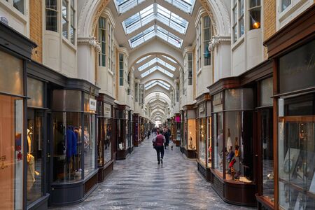 LONDON - MAY 17, 2019: Burlington arcade interior with people and luxury shops in London, England.のeditorial素材