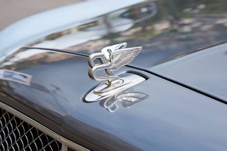 MONTE CARLO, MONACO - AUGUST 20, 2016: Bentley gray luxury car silver logo in a summer day in Monte...