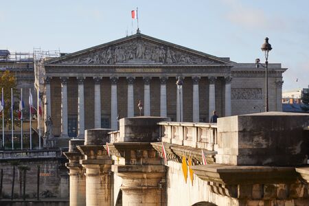 Assemblee Nationale building and bridge view in a sunny day in Paris, Franceのeditorial素材