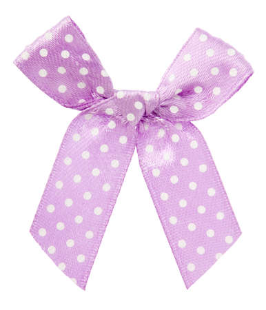 Lilac bow with white dots isolated on white, clipping pathの写真素材