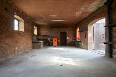 Old workshop interior with brick walls, nobodyの写真素材