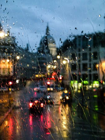 london through a rainy windowの写真素材
