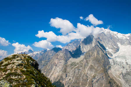 Mont Blanc with people hikingの写真素材