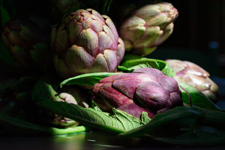 Some freshly picked artichokes ready to be used.の写真素材