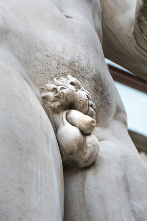 Detail The statue of David by Michelangelo on the Piazza della Signoria in Florence, Italyの写真素材