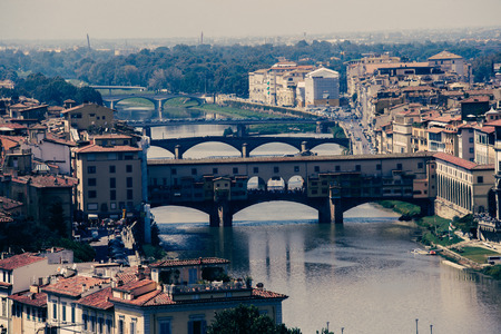 View of Gold (Ponte Vecchio) Bridge in Florence, Italyの写真素材