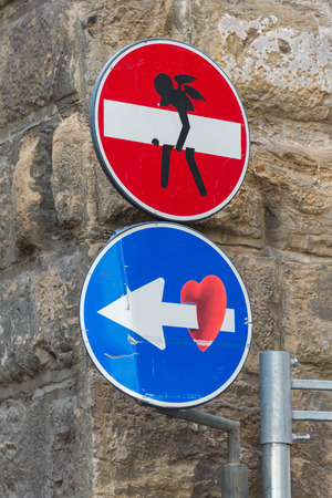 Florence, Italy - August 5, 2014 - Street art by Clet Abrahamのeditorial素材