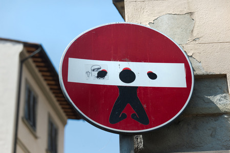 Florence, Italy - August 5, 2014 - Street art by Clet Abrahamのeditorial素材