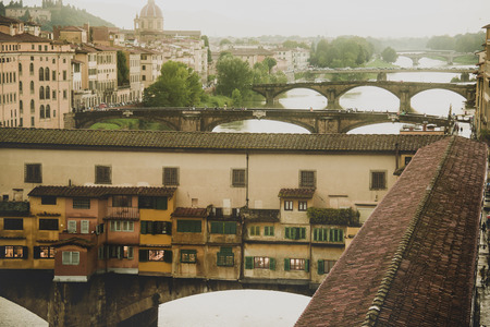 View of Gold (Ponte Vecchio) Bridge in Florence, Italyの写真素材