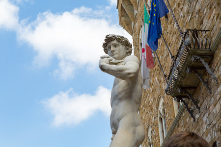 The statue of David by Michelangelo on the Piazza della Signoria in Florence, Italyの写真素材