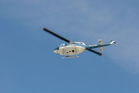blue and white police helicopter, italy, poliziaのeditorial素材