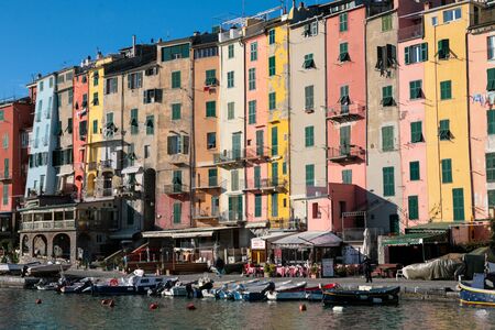 Porto Venere, italy, landscape with colorful houses and the fortress
