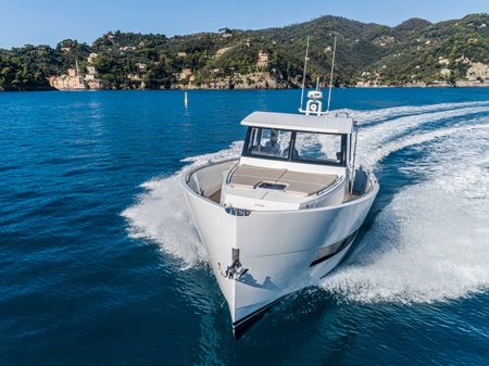 fast motor yacht in navigation, sea viewの写真素材