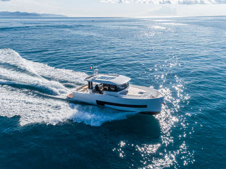 motor yacht in navigation aerial drone viewの写真素材