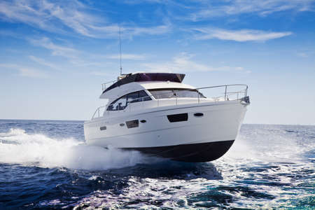 fast motor yacht in navigation, sea viewの写真素材