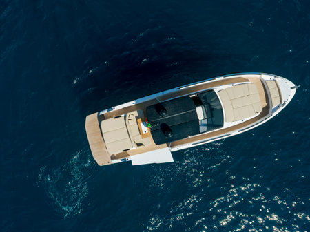 Top view of a yacht in the sea. 3d render.の写真素材