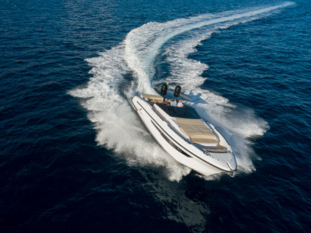 Aerial view of a speedboat in the sea. Luxury yachts.の写真素材