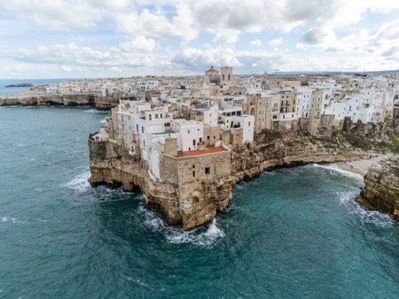 Polignano a Mare aerial view on winter seasonの写真素材