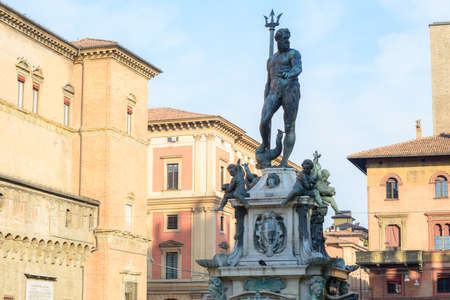 Bologna, Italy, statue of Neptune nude with Tridentの写真素材