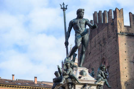 Bologna, Italy, statue of Neptune nude with Tridentの写真素材