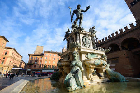 Bologna, Italy, statue of Neptune nude with Tridentの写真素材