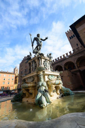 Bologna, Italy, statue of Neptune nude with Tridentの写真素材