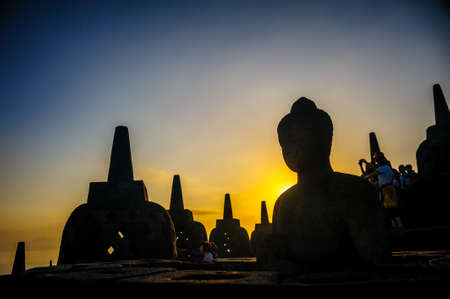 borobudur at sunrise, java, indonesiaの写真素材